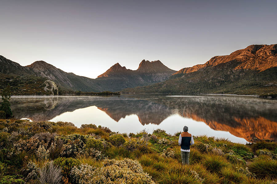 Curve south towards Cradle Mountain and pass through dramatic scenery of mountains, lakes and rivers