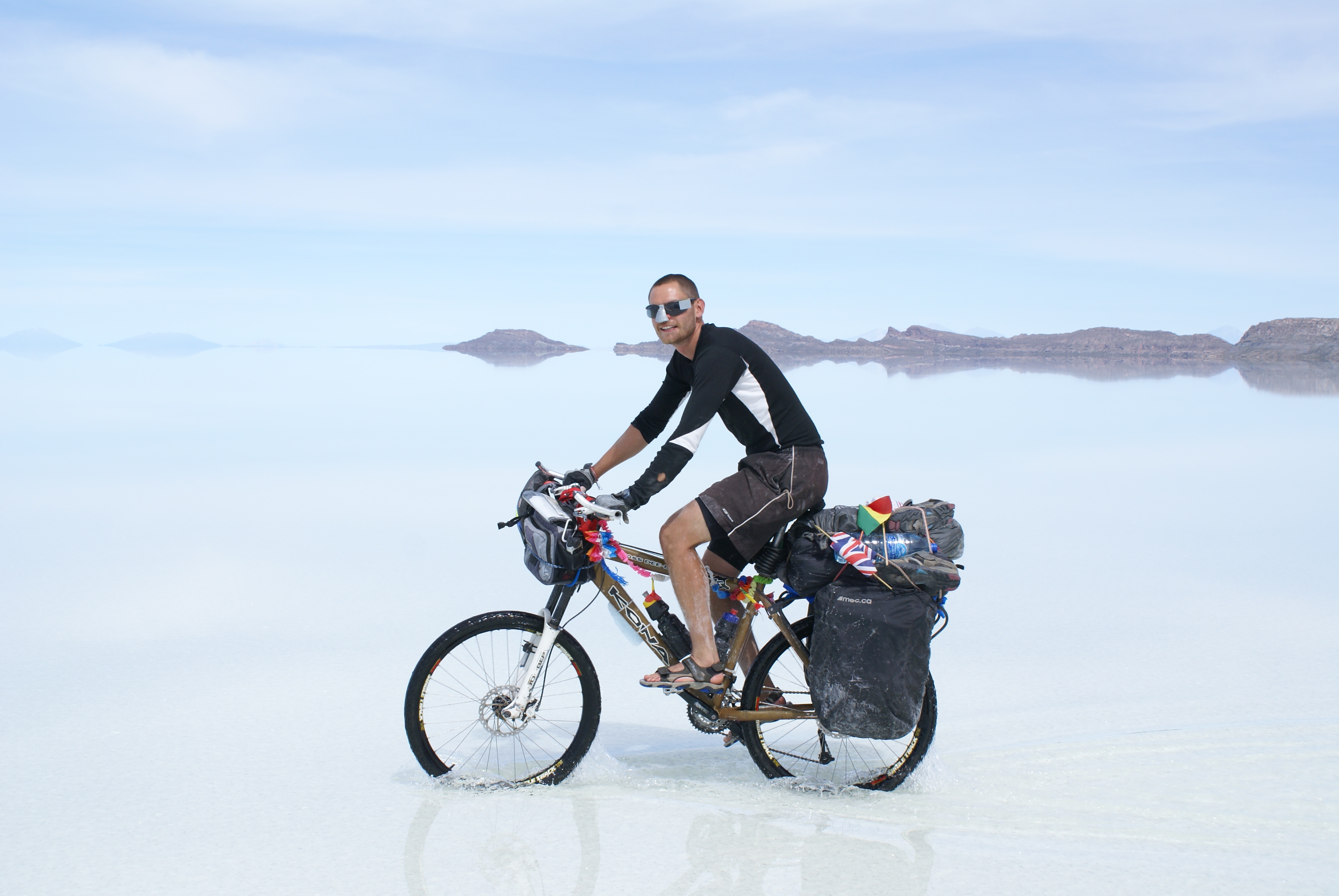 Cycling the largest salt flats in the world in Bolivia during wet season- note the few inches of water! An epic fail as we did 13km in 3 hours and had to turn round as it was too slow going. One of the best adventures ever 