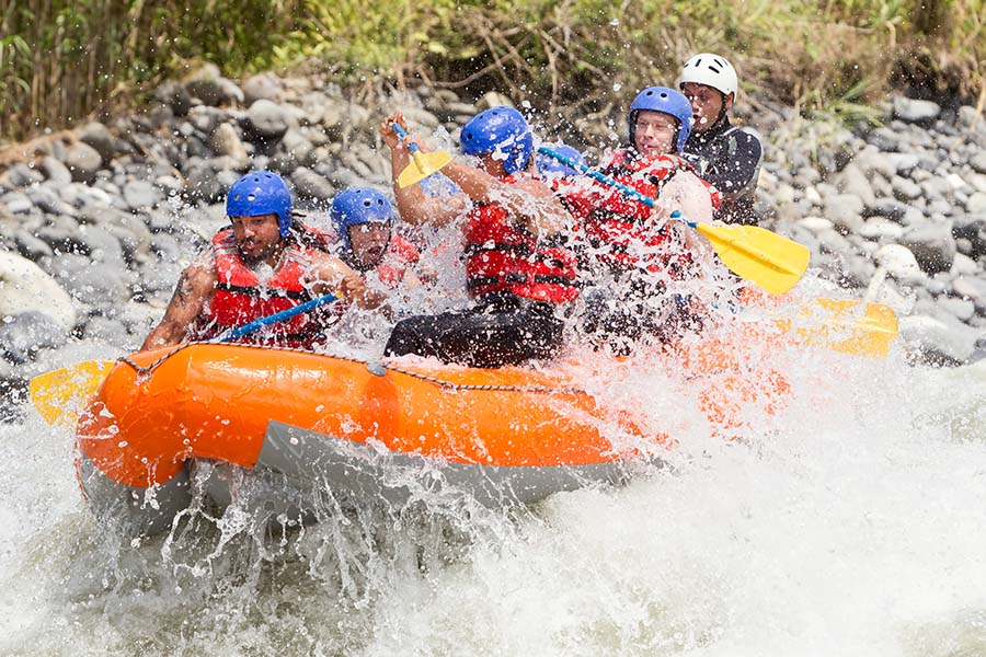 White water rafting down the river 