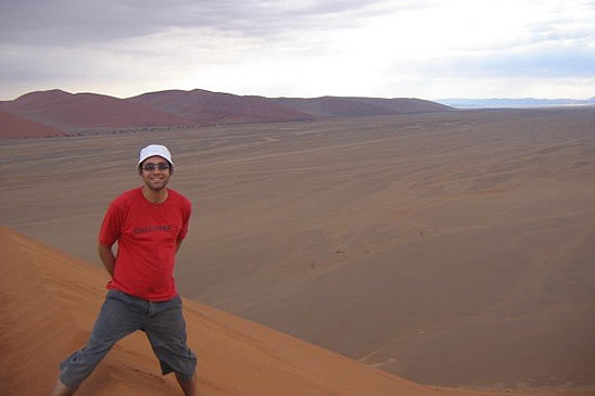 Happy but knackered at the top of a sand dune – much easier heading down 