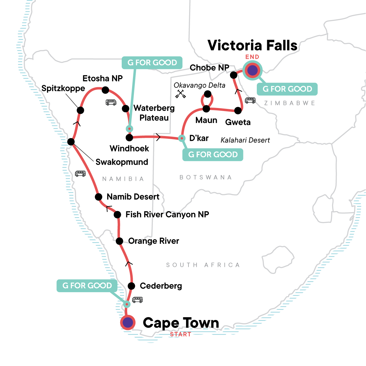 map_capetowntovictoriafallsoverlandsafari