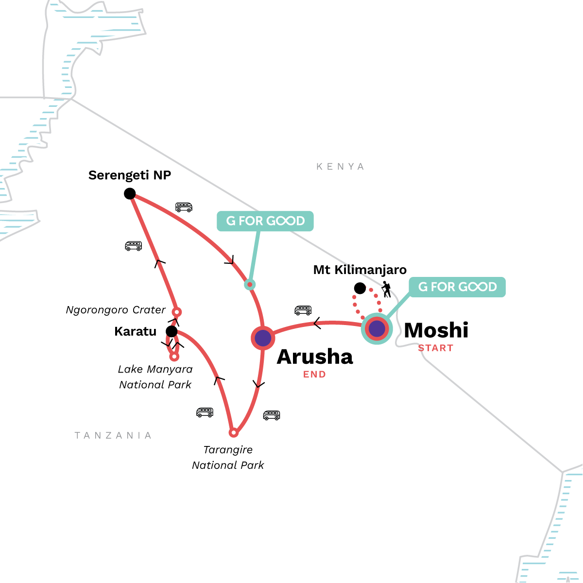 map_tanzaniakilimanjarosmachamerouteserengetiwildlife