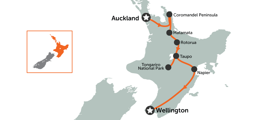 North Island: Auckland to Wellington | map