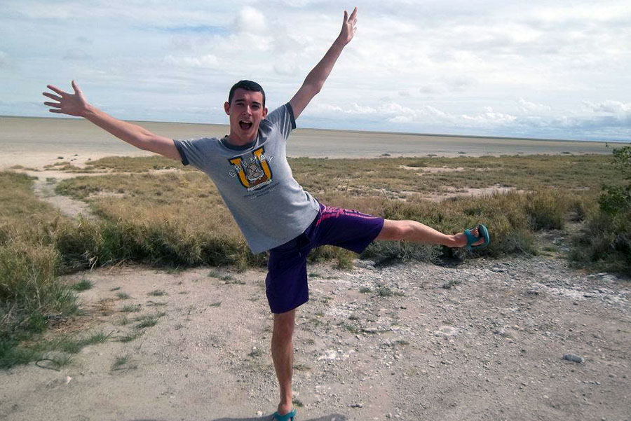 Posing on Namibia's striking Skeleton Coast 