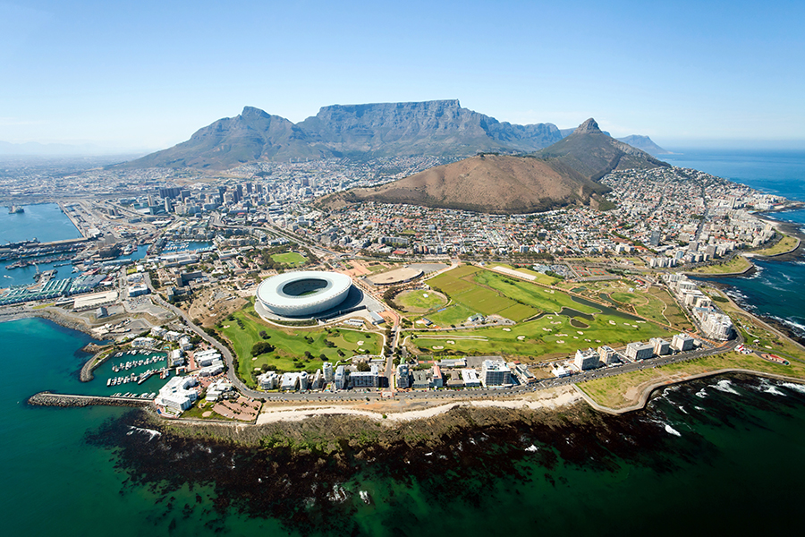 The view over Cape Town towards Table Mountain, South Africa