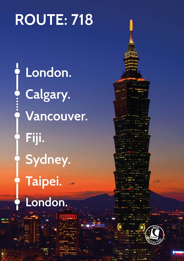 Travel Nation Flight Route 718 | London - Calgary – Vancouver - Fiji - Sydney - Taipei - London Travel Nation Flight Route 718 | London - Calgary – Vancouver - Fiji - Sydney - Taipei - London