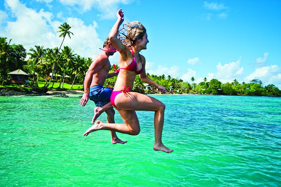 Jumping into the sea in Samoa