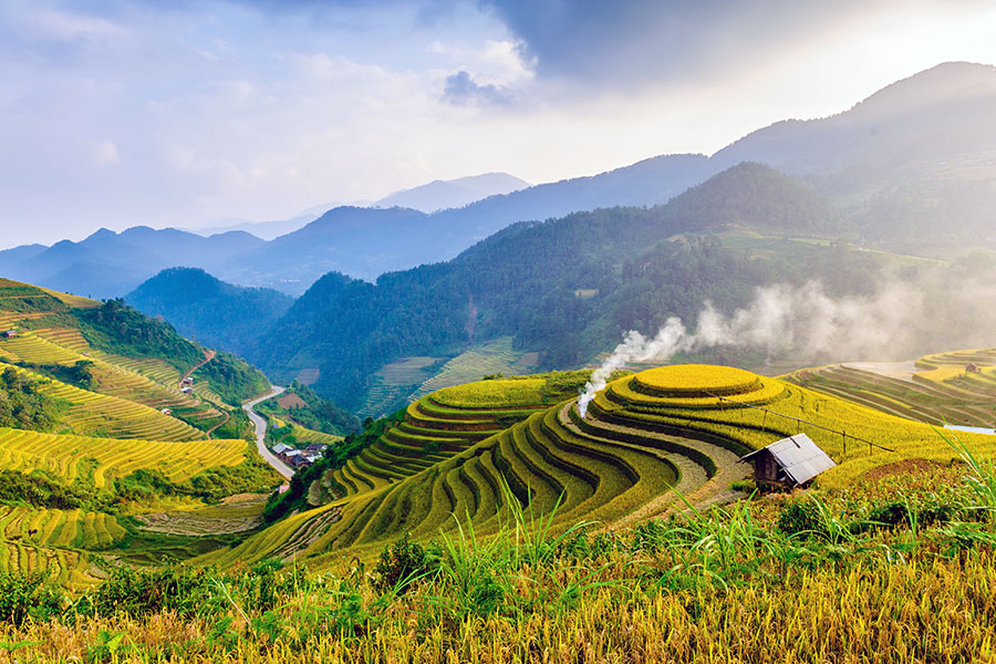 Take in panoramic views over terraced hills and mountains